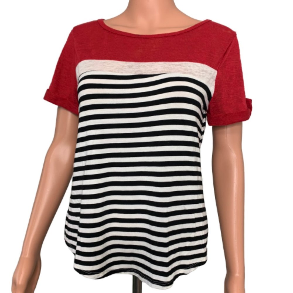 Mauve Short Sleeve Striped Classic Boat Neck Tee